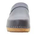 Maja Wood Open Back Clogs in Grey Leather