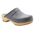 Maja Wood Open Back Clogs in Grey Leather