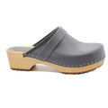 Maja Wood Open Back Clogs in Grey Leather