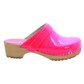 Maja Wood Open Back Leather Clogs in NEON Pink (Ltd Edition)