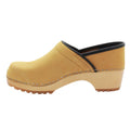 Tindra Wood Closed Back Grip Camel Nubuck Leather Clogs
