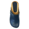 KLÄGN KLÄGN Tuva Wood Open Back Grip Cobalt Veg Tan Leather Clogs
