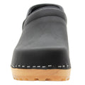 Tindra Wood Closed Back Grip Black Leather Clogs