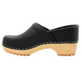 Tindra Wood Closed Back Grip Black Leather Clogs
