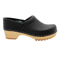 Tindra Wood Closed Back Grip Black Leather Clogs