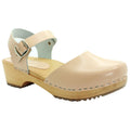 BJORK BJORK ALMA Swedish Wood Clog Sandals in Veg Tan Leather Nude / EU-36