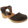 ALMA Swedish Wood Clog Brown Leather Sandals