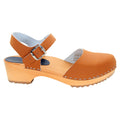 BJORK BJORK ALMA Swedish Wood Clog Sandals in Veg Tan Leather