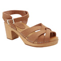 BJORK BJORK ULRIKA Swedish Wood Clog Sandals in Nubuck Leather Cognac / EU-36