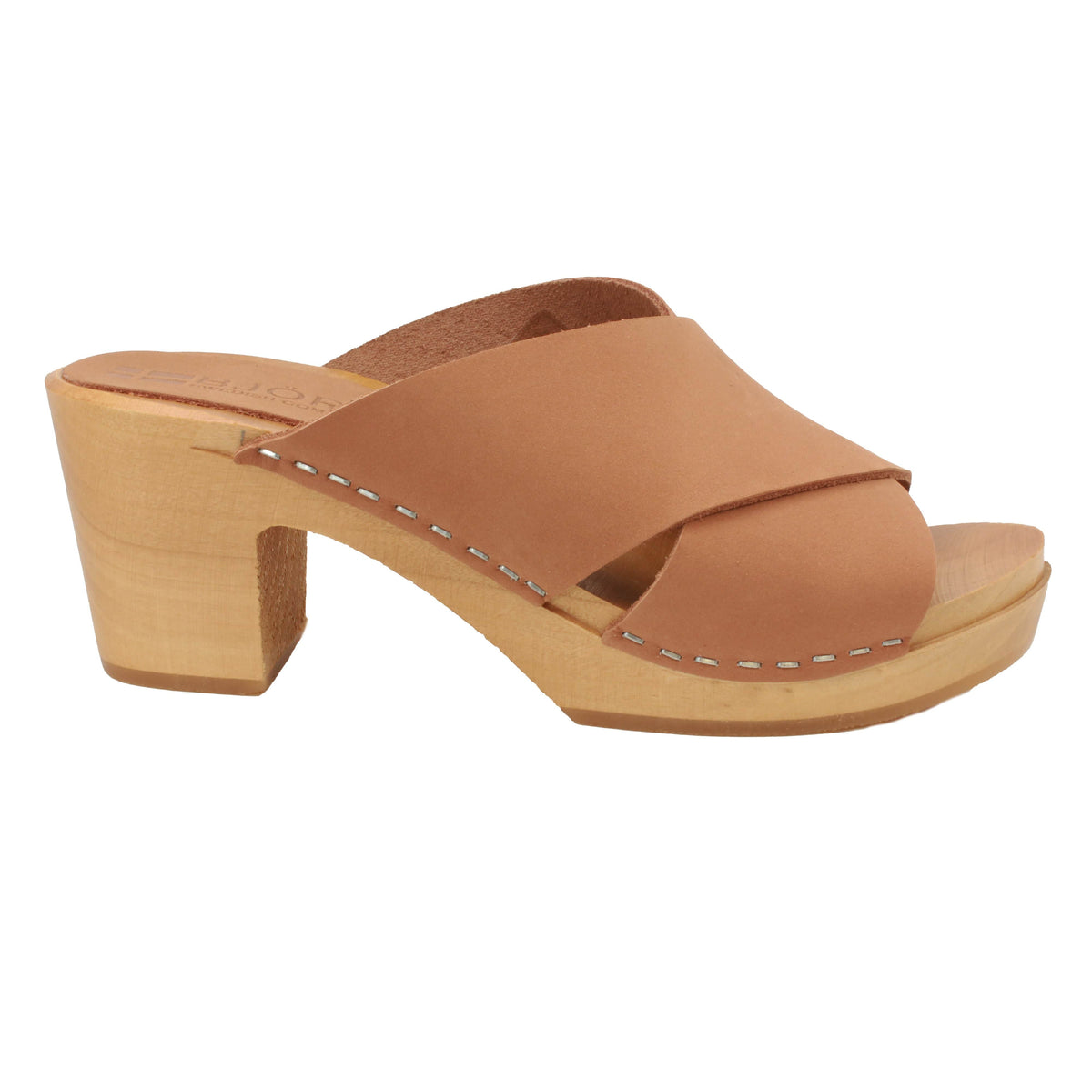 RIKKE Swedish Wooden Clogs in Cognac Nubuck – BJORK Swedish Comfort