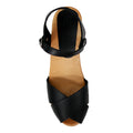 Duve Mid-heel Leather Peep Toe Wooden Black Clog Sandals
