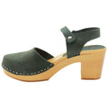MARGARETA Swedish Wood Clog Sandals in Forest Oiled Leather