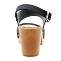 MARIE Swedish Wood Clog Sandals in Black Leather