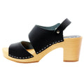 MARIE Swedish Wood Clog Sandals in Black Leather