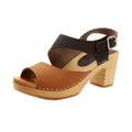 MARIE Swedish Wood Clog Sandals in Combi-Brown Oiled Leather