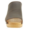 Thali Mid-heel Leather Peep Toe Wooden Clog Sandals