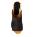 Thali Mid-heel Leather Peep Toe Wooden Clog Sandals