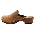 Elin Wood Open Back Full Grain Oiled Leather Clogs