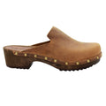 Elin Wood Open Back Full Grain Oiled Leather Clogs