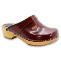 BJORK BJORK LEIA Wood Classic Open Back Patent Leather Clogs Maroon / EU-36