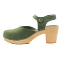 CLEO Swedish Wooden Clogs in Forest Green Nubuck