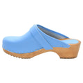 BJORK BJORK Maja Wood Open Back Leather Clogs in Light Blue