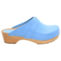 BJORK BJORK Maja Wood Open Back Leather Clogs in Light Blue