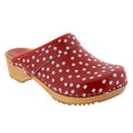 Emma Wood Open Back Red Polka Dots Leather Clogs
