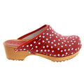 Emma Wood Open Back Red Polka Dots Leather Clogs