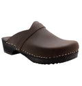 BJORK 610604-3-42 KLÄGN Men's Axel Leather Open Back Wooden Clogs Brown / EU-42