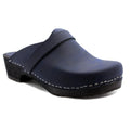 KLÄGN 610604-75-42 KLÄGN Men's Axel Leather Open Back Wooden Clogs Blueberry / EU-42