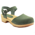 BJORK 654333-28-36 BJORK ALMA Swedish Wood Clog Nubuck Leather Sandals Forest / EU-36