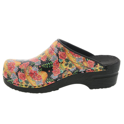 OPEN VERA Limited Edition Sugar Skull Leather Clogs