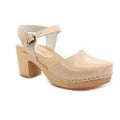 BJORK BJORK MARGARETA Swedish Wood Clog Sandals in Ivory Leather