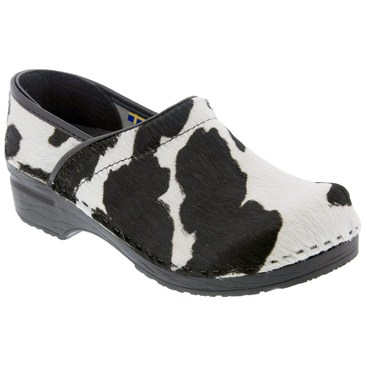 PROFESSIONAL Safari Collection Leather Clogs in Black and White Cow