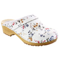 LINNEA Wood Open Back Flower Print Leather Clogs