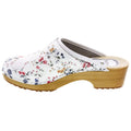 LINNEA Wood Open Back Flower Print Leather Clogs