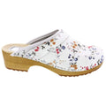 LINNEA Wood Open Back Flower Print Leather Clogs