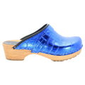 BJORK Maja Wood Open Back Croco Print Leather Clogs
