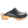 BJORK Maja Wood Open Back Croco Print Leather Clogs