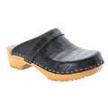 BJORK Maja Wood Open Back Croco Print Leather Clogs