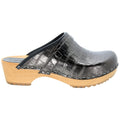 BJORK Maja Wood Open Back Croco Print Leather Clogs