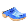 BJORK 600008-79-36 BJORK Maja Wood Open Back Croco Print Leather Clogs Blue / EU-36
