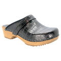 BJORK 600009-5-36 BJORK Maja Wood Open Back Croco Print Leather Clogs Gunmetal / EU-36