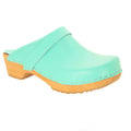 BJORK 600000-8-36 BJORK Maja Wood Open Back Leather Clogs Aquamarine / EU-36