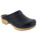 BJORK 600000-29-36 BJORK Maja Wood Open Back Leather Clogs Navy / EU-36