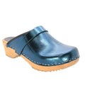 BJORK 600008-25-36 BJORK Maja Wood Open Back Metallic Leather Clogs Emerald / EU-36