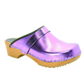 BJORK 600008-79-36 BJORK Maja Wood Open Back Metallic Leather Clogs Magenta / EU-36
