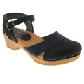 BJORK Shop Black/Navy / EU-36 BJORK MILA Wooden Clog Sandals in Oiled Leather