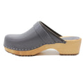 Maja Wood Open Back Clogs in Grey Leather